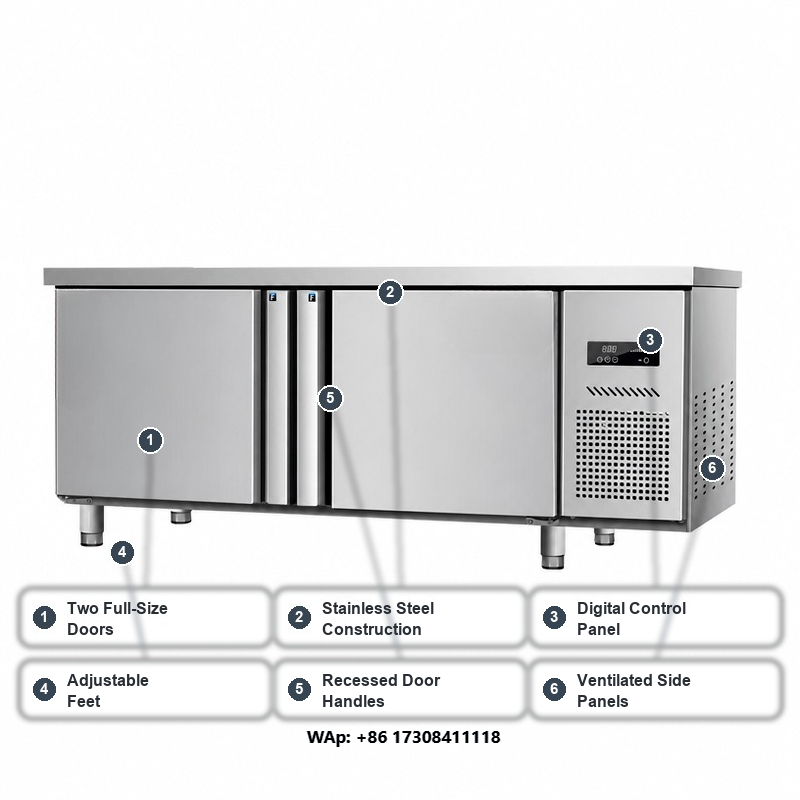 스테인리스 스틸 상판이 있는 2도어 냉장고, 상판 아래 - Commercial Kitchen Worktops 리뷰 및 가격